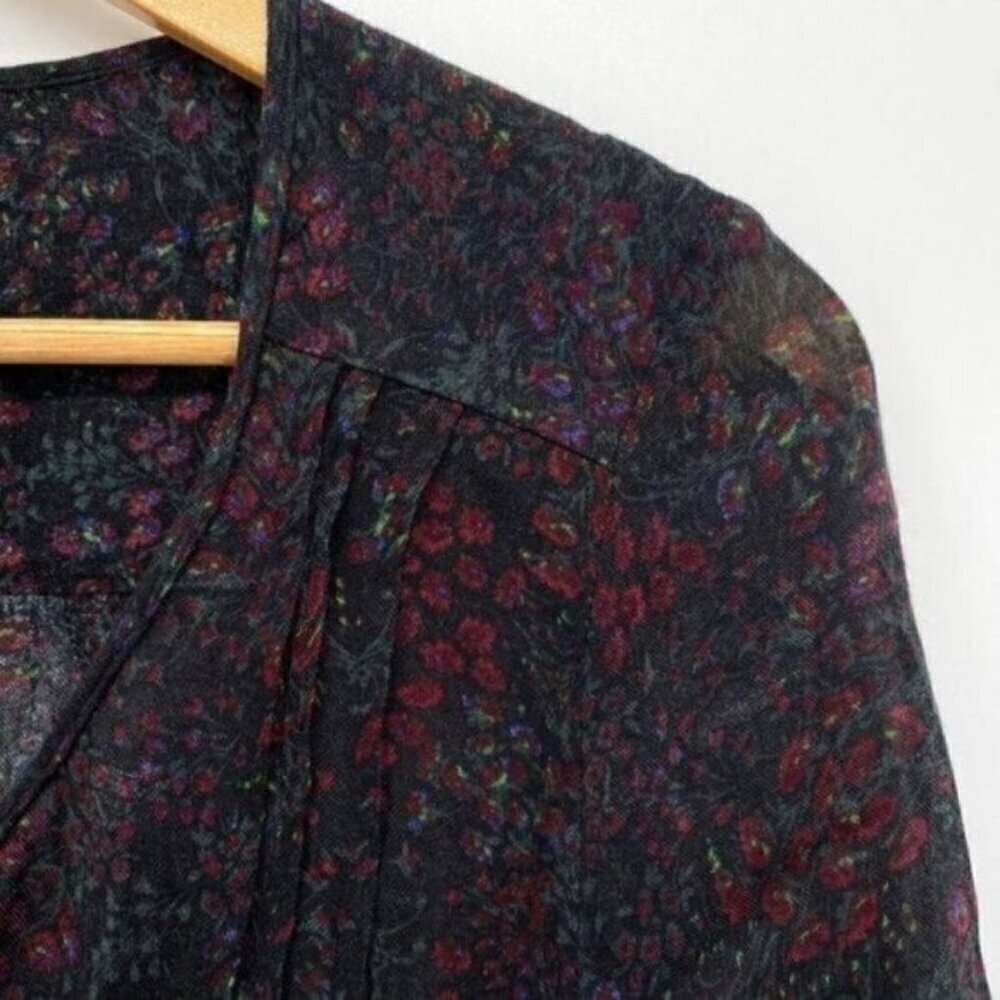 Mango Sheer Black Boho Floral Peasant Blouse - Picture 5 of 8